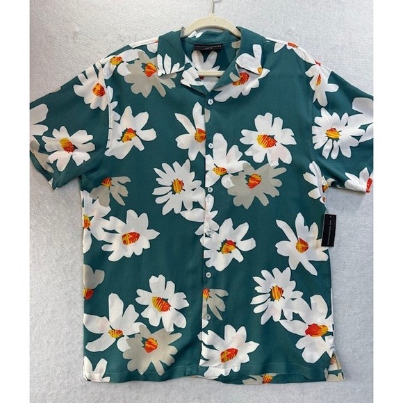 No Boundaries Other - NEW‎ Short Sleeve Button Down Shirt Mens MED Hawaiian Daisies Flowers Floral